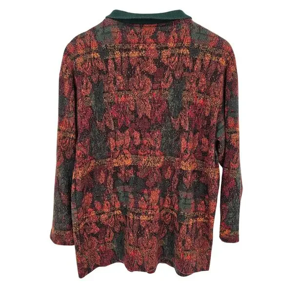 Vintage Express Tricot Autumn Leaf Print Button Up Collar Cardigan Sweater S - Picture 2 of 6